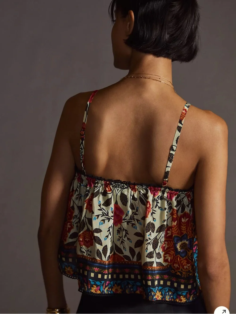 FARM Rio Floral Spaghetti-Strap Cropped Top in Cream, Pink, Red, Blue - Picture 3 of 10